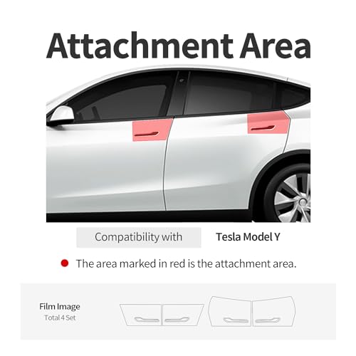 ( 1Set - 4 pcs ) skoko Tesla Model Y 2019-2024 Door Handle & Door Handle Around & Door Closing part Scratch Guard Film , PPF , Sticker , Wrap