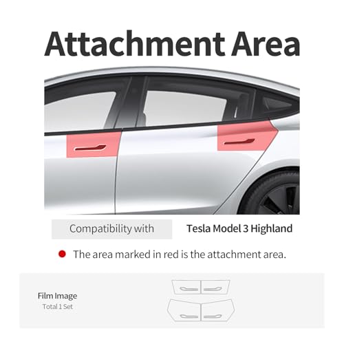 ( 1Set - 4 pcs ) skoko Tesla Model 3 Highland 2024 Door Handle & Door Handle Around & Door Closing part Scratch Guard Film , PPF , Sticker , Wrap