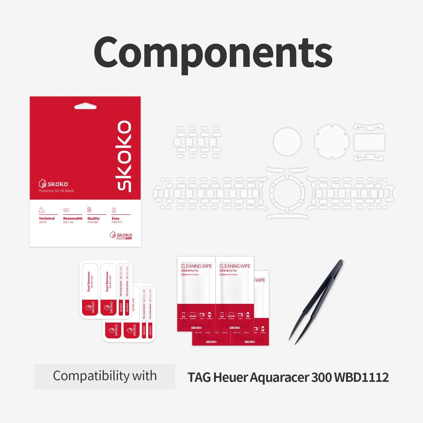 skoko ( Full Set in 1 Pack ) Full Body Protective Film Compatible with Tag Heuer Aquaracer 300m WBD1112 Clear Skin, Full Coverage, Anti Scartch, Easy installation , Clear TPU