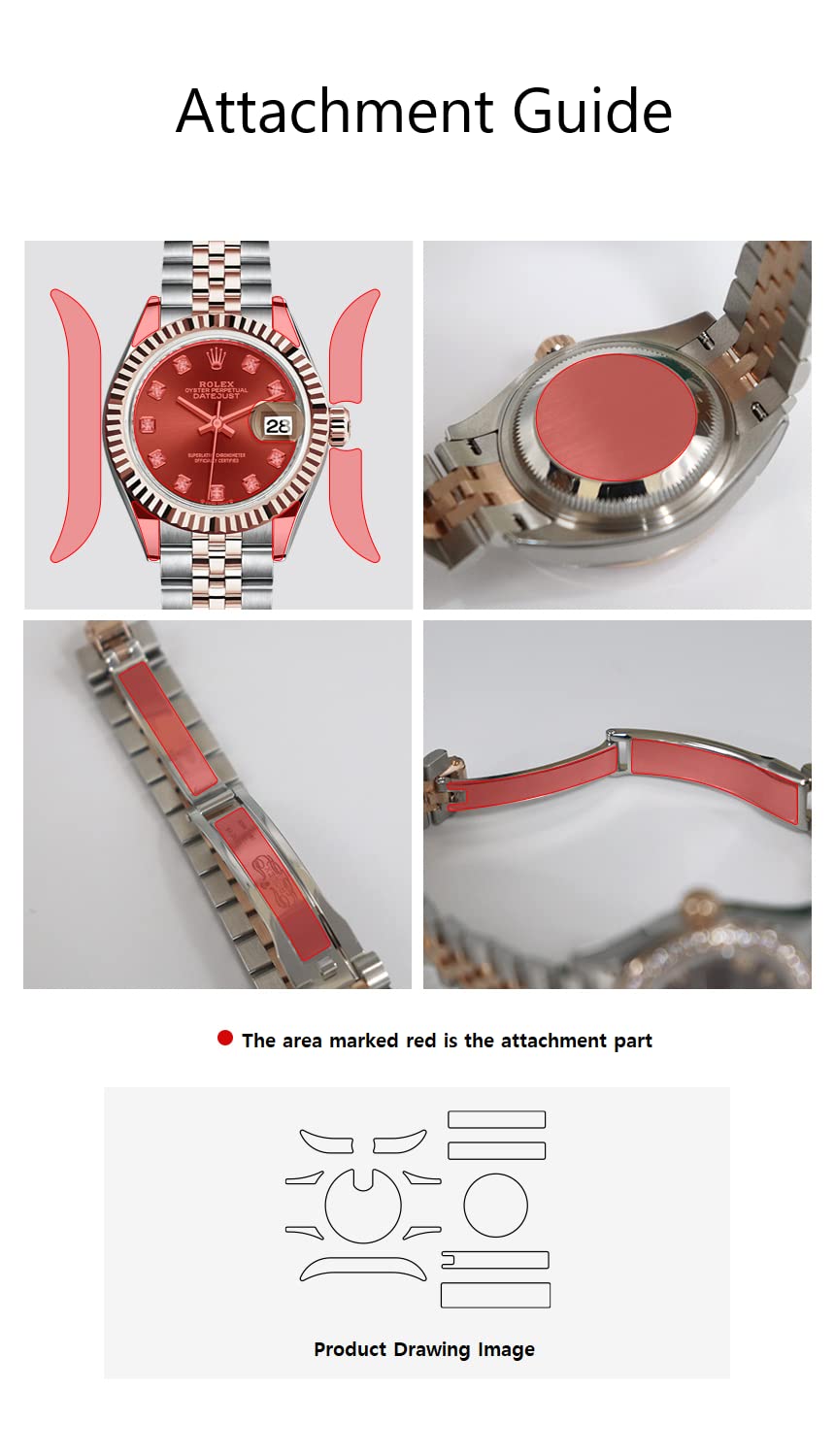 skoko (2 Pack) Screen & Back & Buckle Protective Film Compatible with Rolex Oyster Perpetual Datejust 28mm , Glossy Clear Skin, Full Coverage, Anti Scartch, Easy installation
