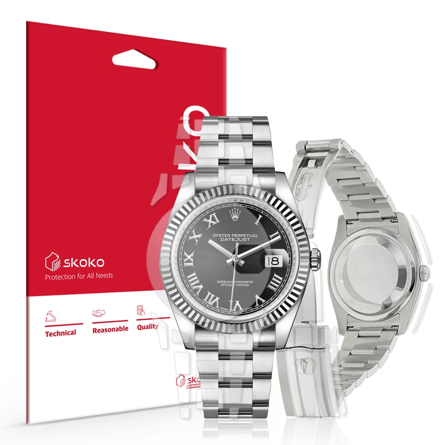 skoko 2 Pack Full Body Protective Film Compatible with Rolex Dayjust 36mm, Glossy Clear Skin, Full Coverage, Anti Scartch, Easy installation
