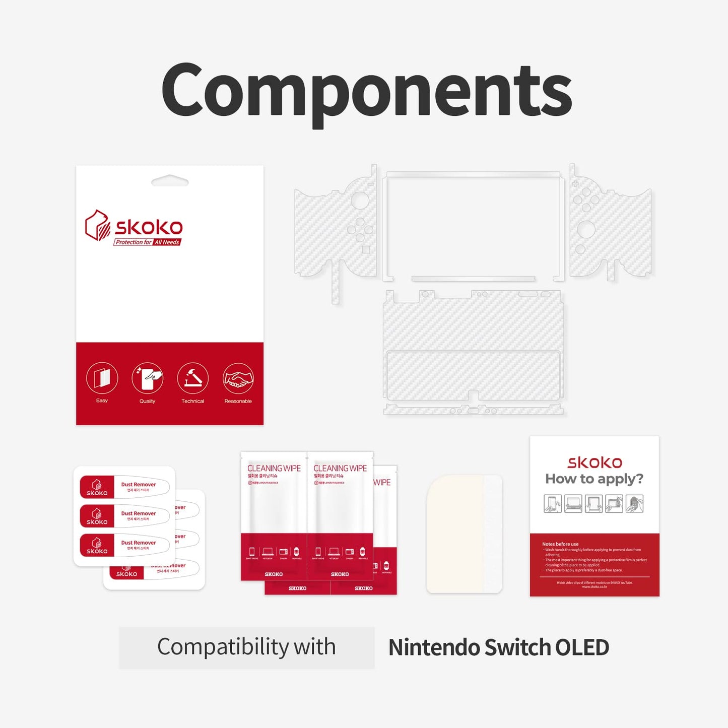 skoko Clear Carbon Protective Skin Compatible with Nintendo Switch OLED , Back+Joycon controllers , Anti Scratch , Skins , sticker , Decal , Wrap , Vinyl , Film , Protector Covers , Accessories