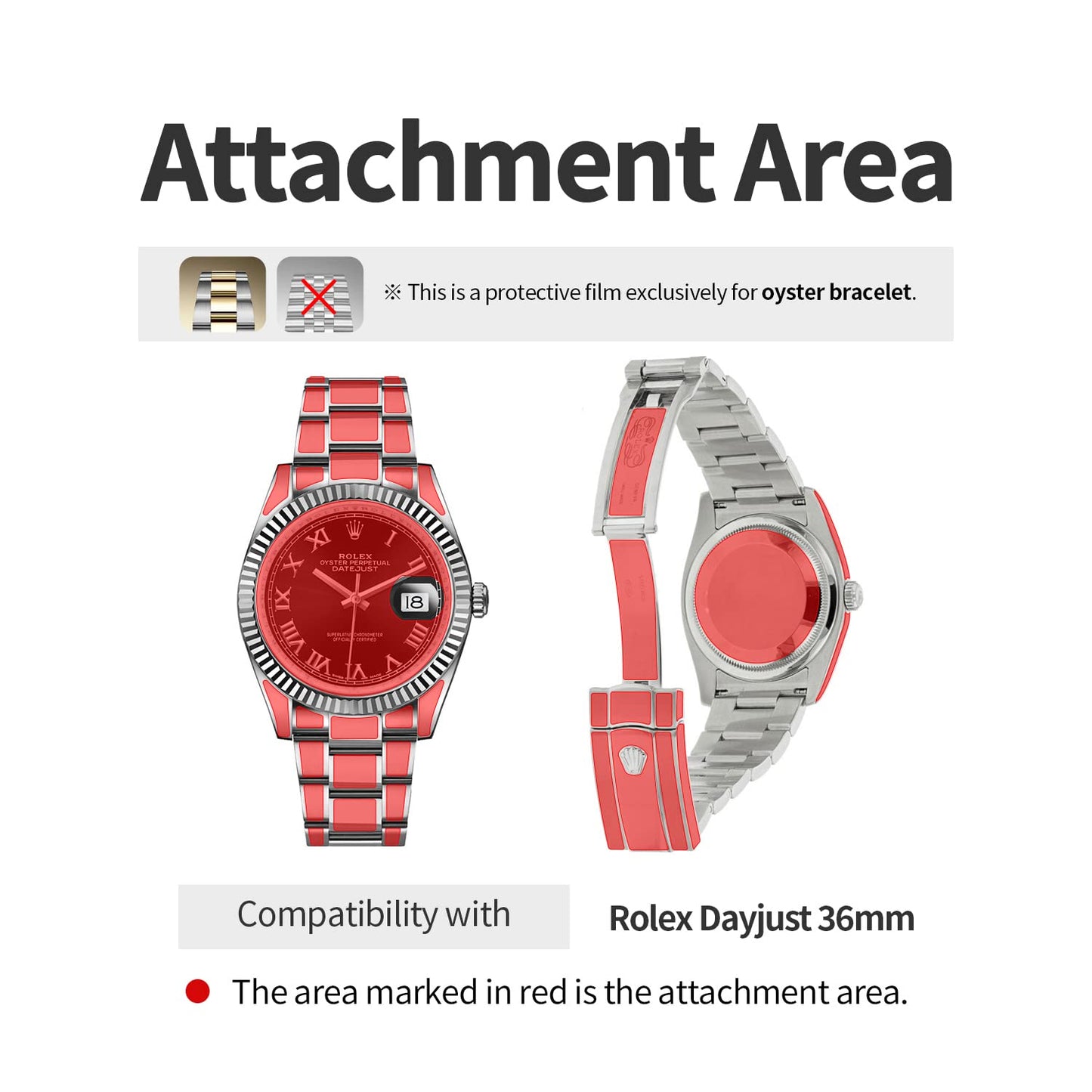 skoko 2 Pack Full Body Protective Film Compatible with Rolex Dayjust 36mm, Glossy Clear Skin, Full Coverage, Anti Scartch, Easy installation