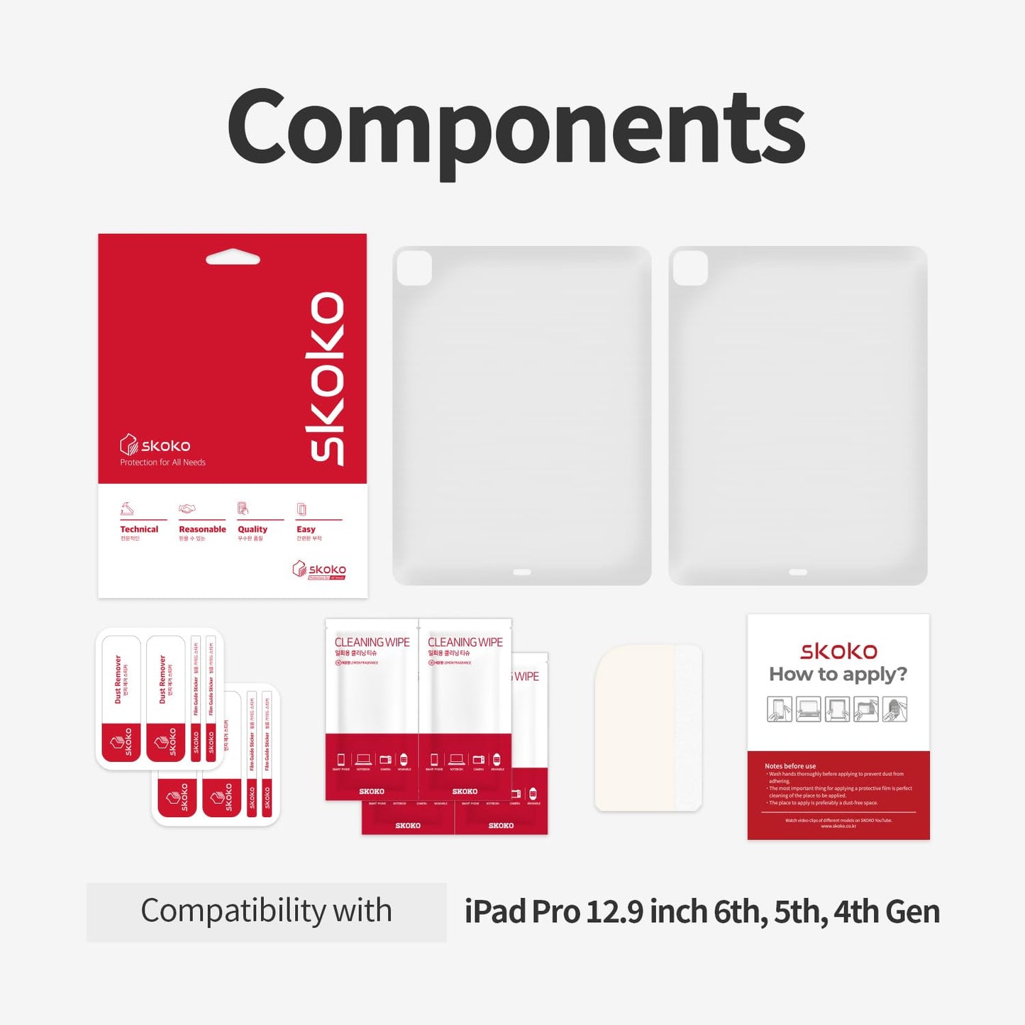 skoko 2pack Back Body Protective Film Skin compatible with iPad Pro 12.9 4/5/6 Generation , Transparant Matte Cover , Seems likes to Screen protector , Very thin compatible with all case