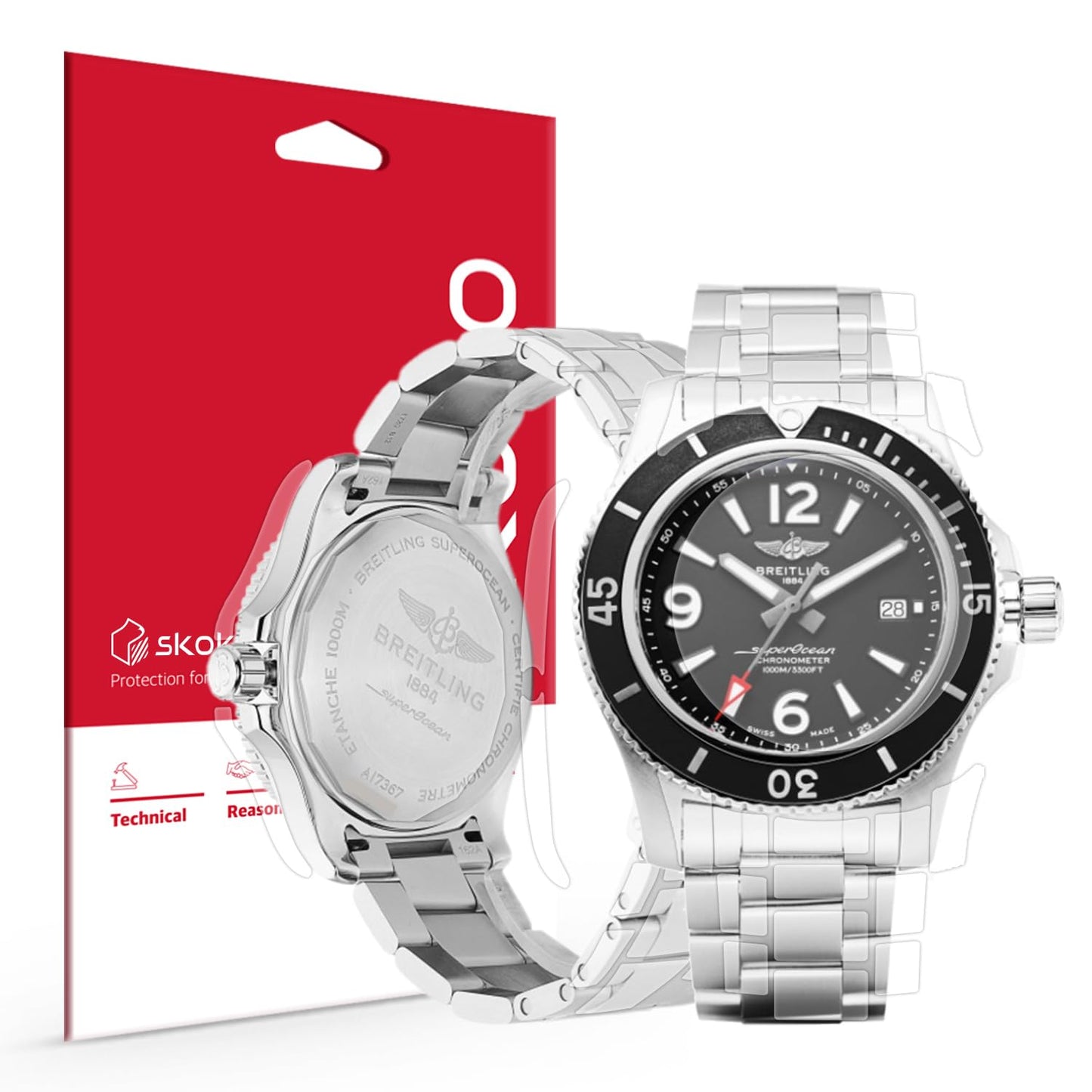 skoko [1Pack Full Set Full Body Protection Film Compatible with Breitling Superocean Automatic 44mm Glossy Clear Skin, Full Coverage, Anti Scartch, Easy installation