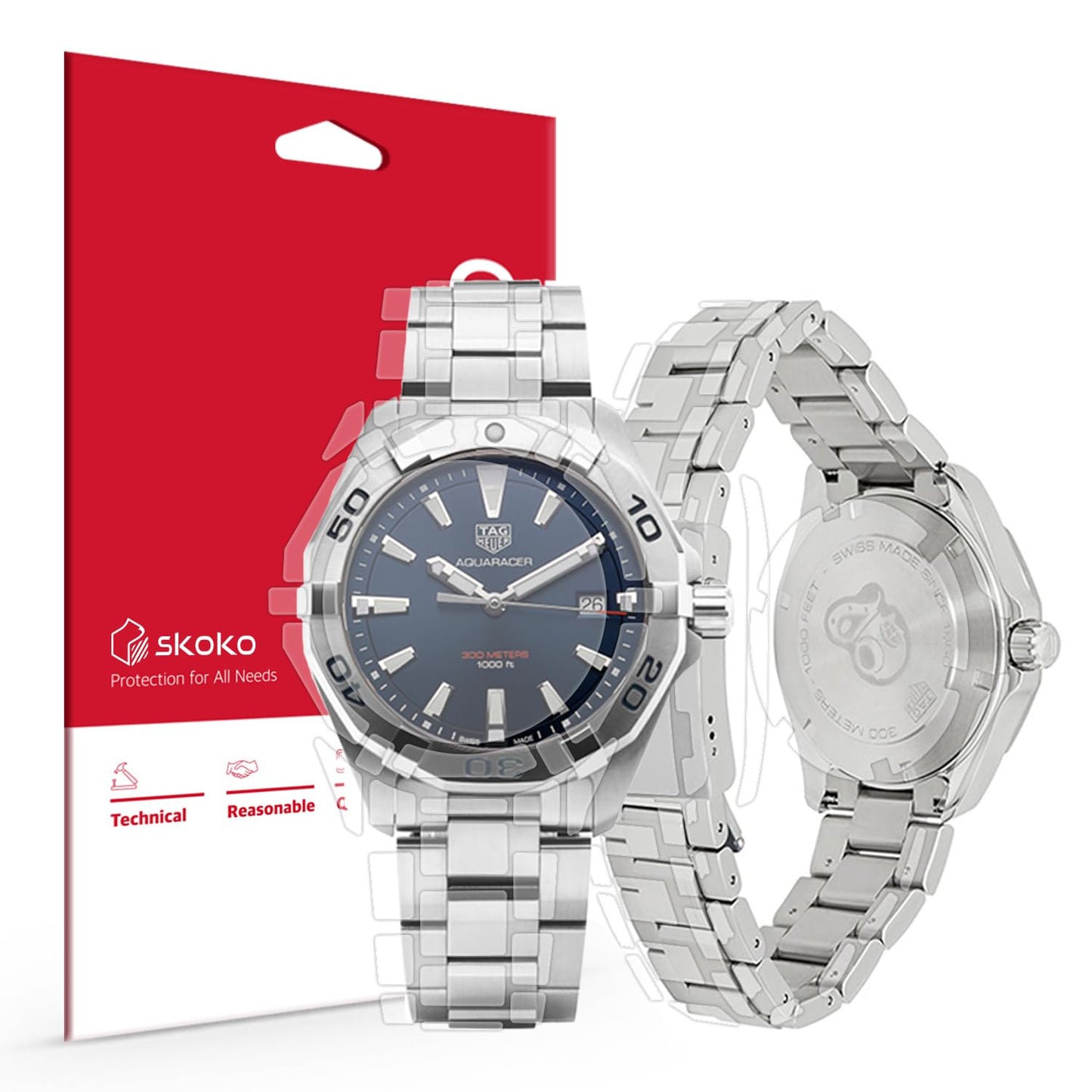 skoko ( Full Set in 1 Pack ) Full Body Protective Film Compatible with Tag Heuer Aquaracer 300m WBD1112 Clear Skin, Full Coverage, Anti Scartch, Easy installation , Clear TPU