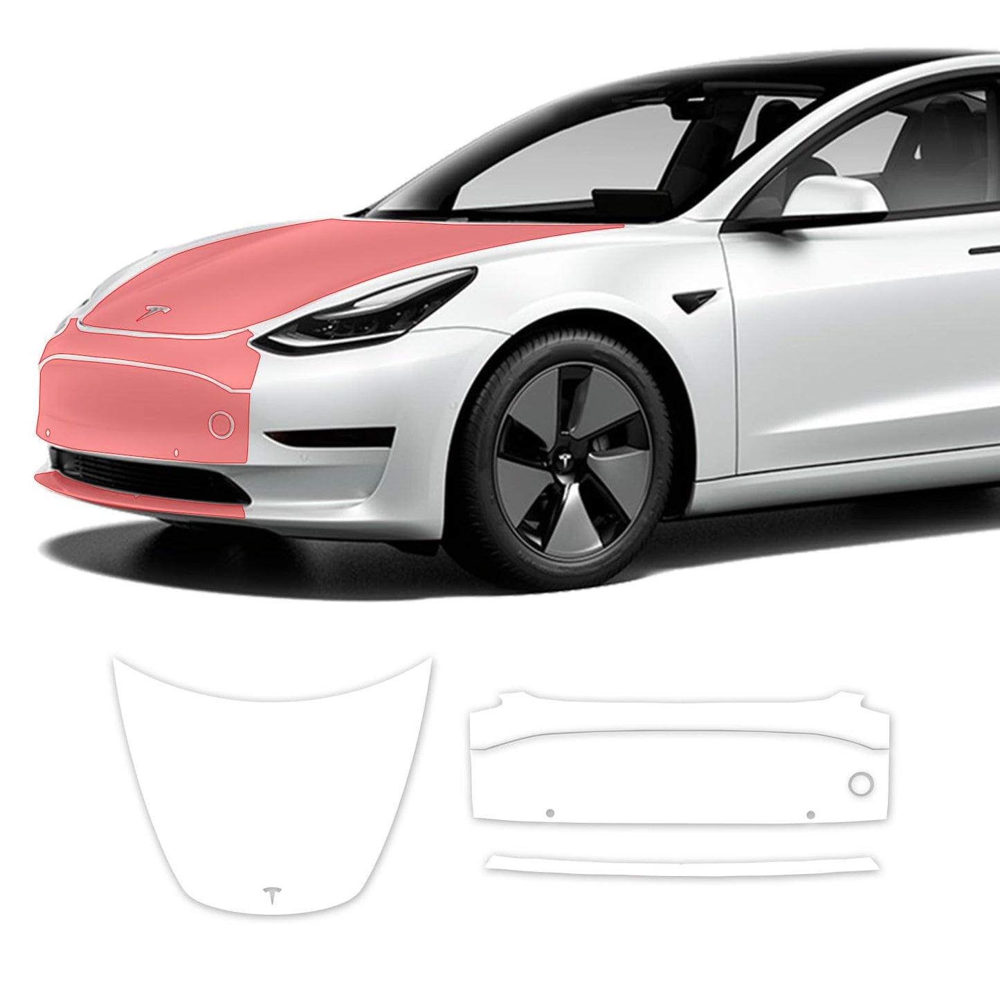 Skoko (4pcs in 1Set) Bonnet (Hood) , Front bumper Upper , Center , Lower PPF for Tesla Model 3 , Stone & Rock , Mud Guard , Wrap , Car Hood