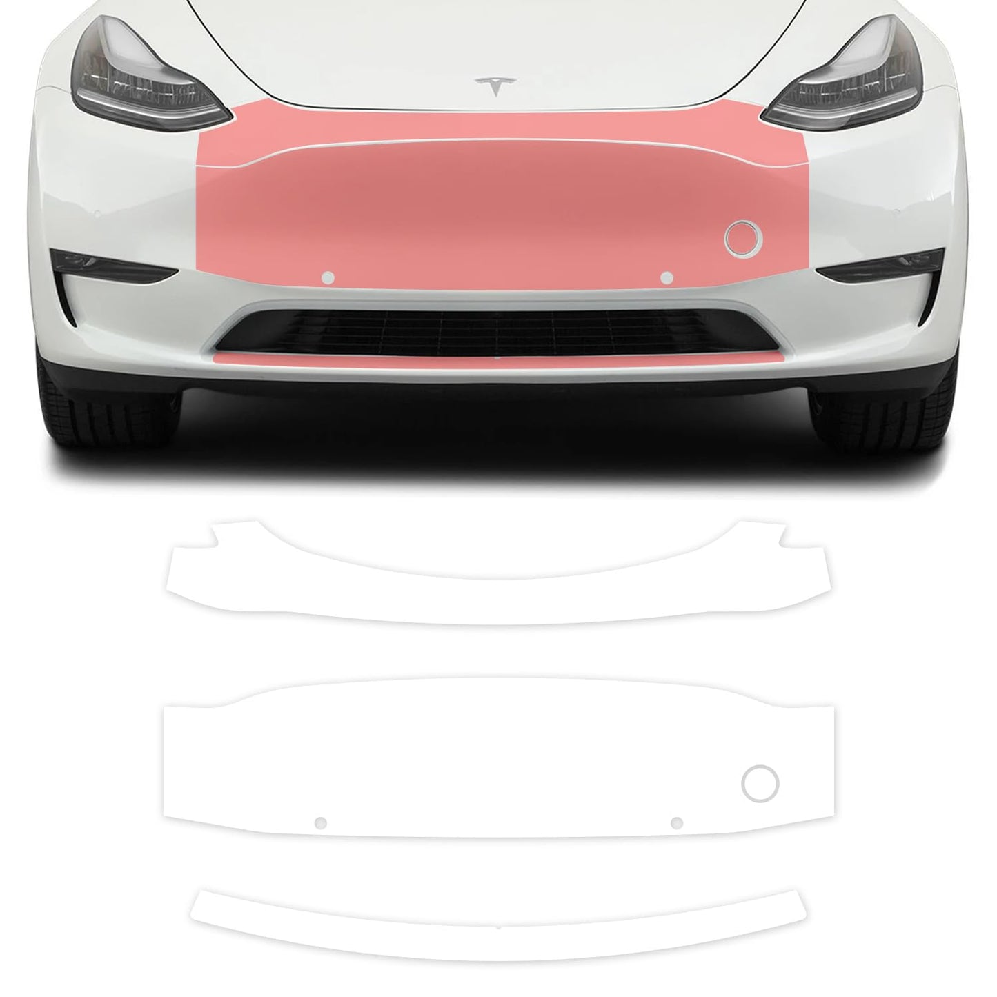Front Bumper & Front Bumper Upper Set Compatible with Tesla Model Y Clear Protective Film PPF (Model Y before 2023 (Parking Sensors Cutting))
