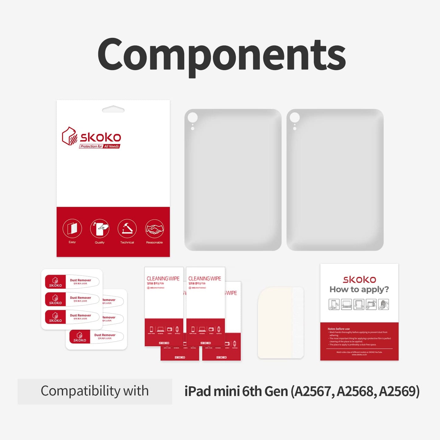 skoko 2 pack iPad mini 6th Generation Back Protective Film , Air Free , Clear Matte Transparent , Includes Attachment tools