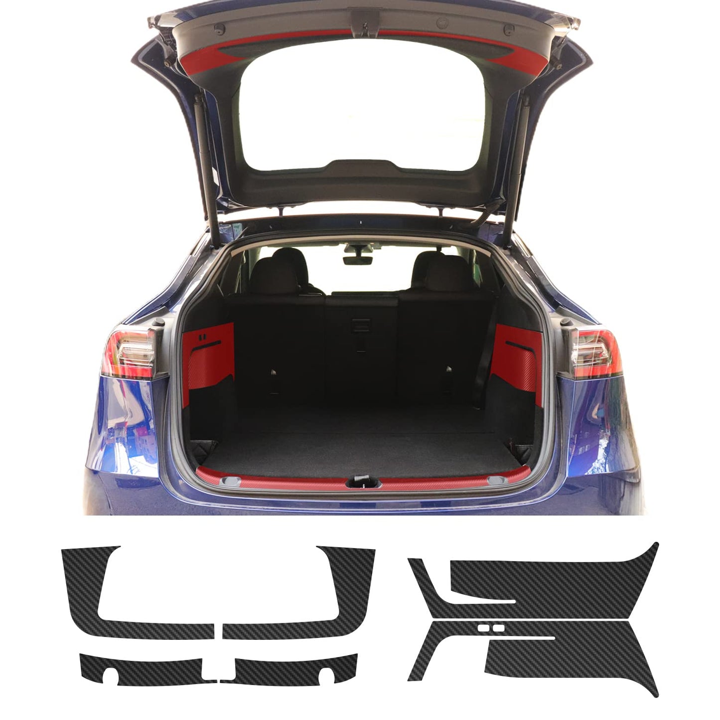 ( 6pcs in 1 Set ) Tesla Model Y Top Inside Trunk & Trunk Sill & Rear Inside Trunk Door Protection Skin Film , Wrap , Scratches , Sticker