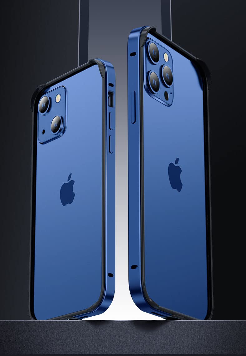 skoko iPhone 14 Pro Blue Color Metal Aluminum Bumper Case Frame No Back Design + Back Protector Film, Anti Edge Shock, Back Color , Shockproof , Skin , Cover  , Slim , Protector