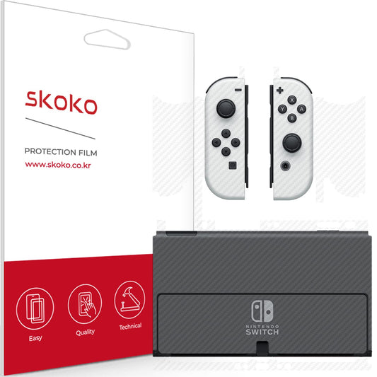 skoko Clear Carbon Protective Skin Compatible with Nintendo Switch OLED , Back+Joycon controllers ,  Anti Scratch , Skins , sticker , Decal , Wrap , Vinyl , Film , Protector Covers , Accessories
