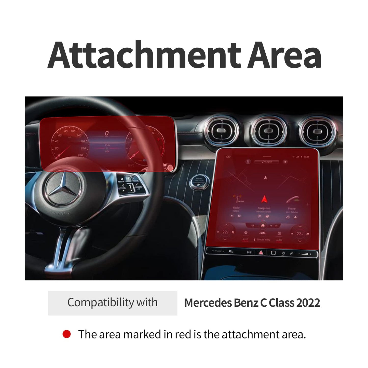 skoko [2+2 Pack] Clear Center Screen protector & Navigation Display Screen Protector Compatible with Mercedes Benz C Class w206 High Transparency, Easy Cleaning
