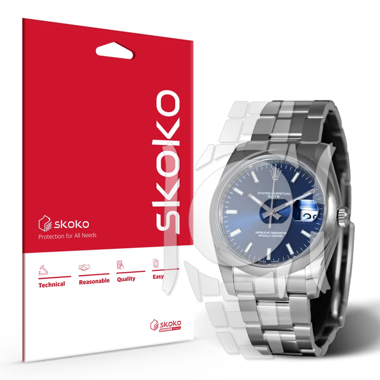 skoko 2 Pack Full Body Protective Film Compatible with Rolex Oyster Perpetual Date 34mm , Glossy Clear Skin, Full Coverage, Anti Scartch, Easy installation