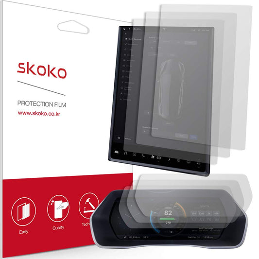 skoko [2+2 Pack] Anti-Glare Instrument Pannel + Center Screen Protector Compatible with Tesla Model S / X, Easy installation, Anti-Glare Matte, Anti Fingerprints, Soft Feeling