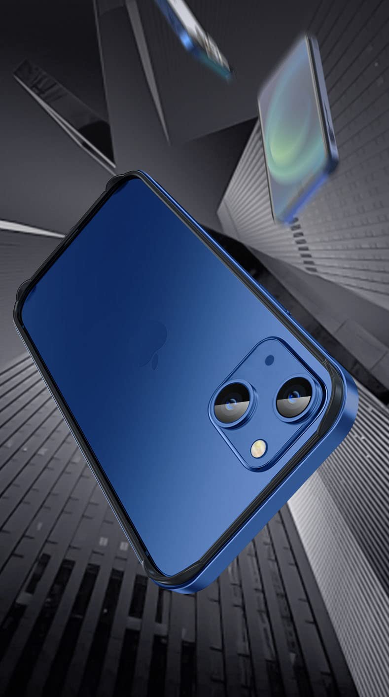 skoko iPhone 14 Pro Blue Color Metal Aluminum Bumper Case Frame No Back Design + Back Protector Film, Anti Edge Shock, Back Color , Shockproof , Skin , Cover  , Slim , Protector