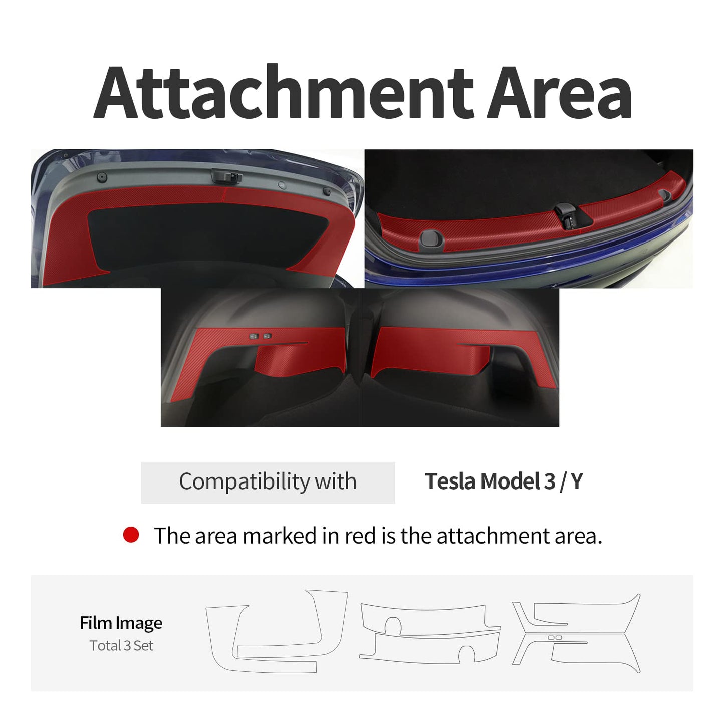 ( 6pcs in 1 Set ) Tesla Model Y Top Inside Trunk & Trunk Sill & Rear Inside Trunk Door Protection Skin Film , Wrap , Scratches , Sticker