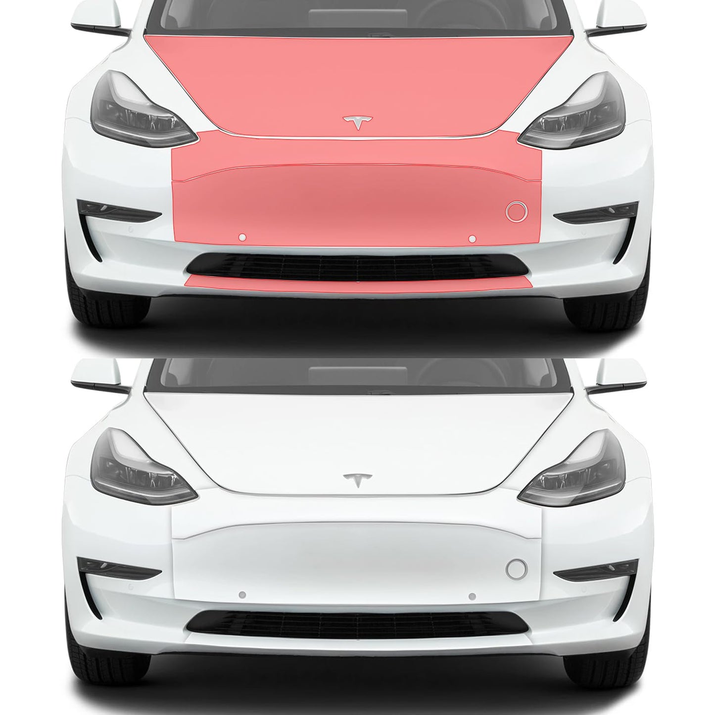 Skoko (4pcs in 1Set) Bonnet (Hood) , Front bumper Upper , Center , Lower PPF for Tesla Model 3 , Stone & Rock , Mud Guard , Wrap , Car Hood