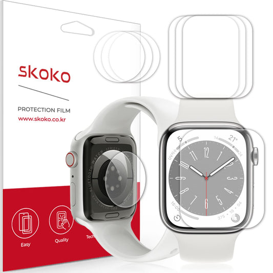 skoko [3+3 PCS] Back & Screen Protector Compatible with Apple Watch 45 / 44mm 9 8 7 6 5 4 SE2 SE, Full Coverage, Easy Installation, Flexible Film, Anti Scratch, Sensor Protector Film