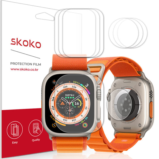 skoko [3+3 PCS] Back & Screen Protector Compatible with Apple Watch Ultra 2/ Ultra 49mm, Full Coverage, Easy Installation, Flexible Film, Anti Scratch, Sensor Protector Film