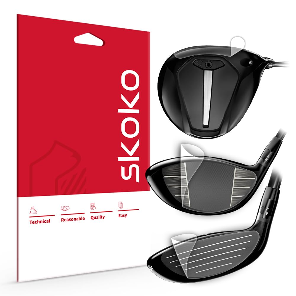 Universal golf club head protective film kit with driver and wood heads