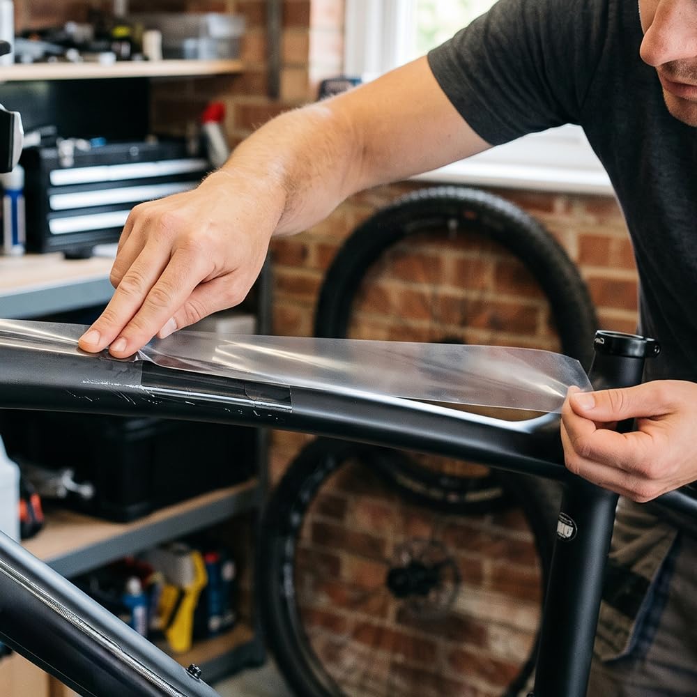 Clear film on the bicycle frame tube