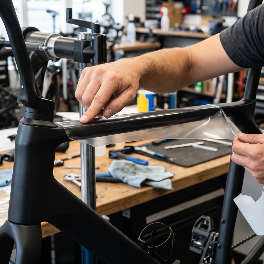 Protection film applied on the bicycle top tube
