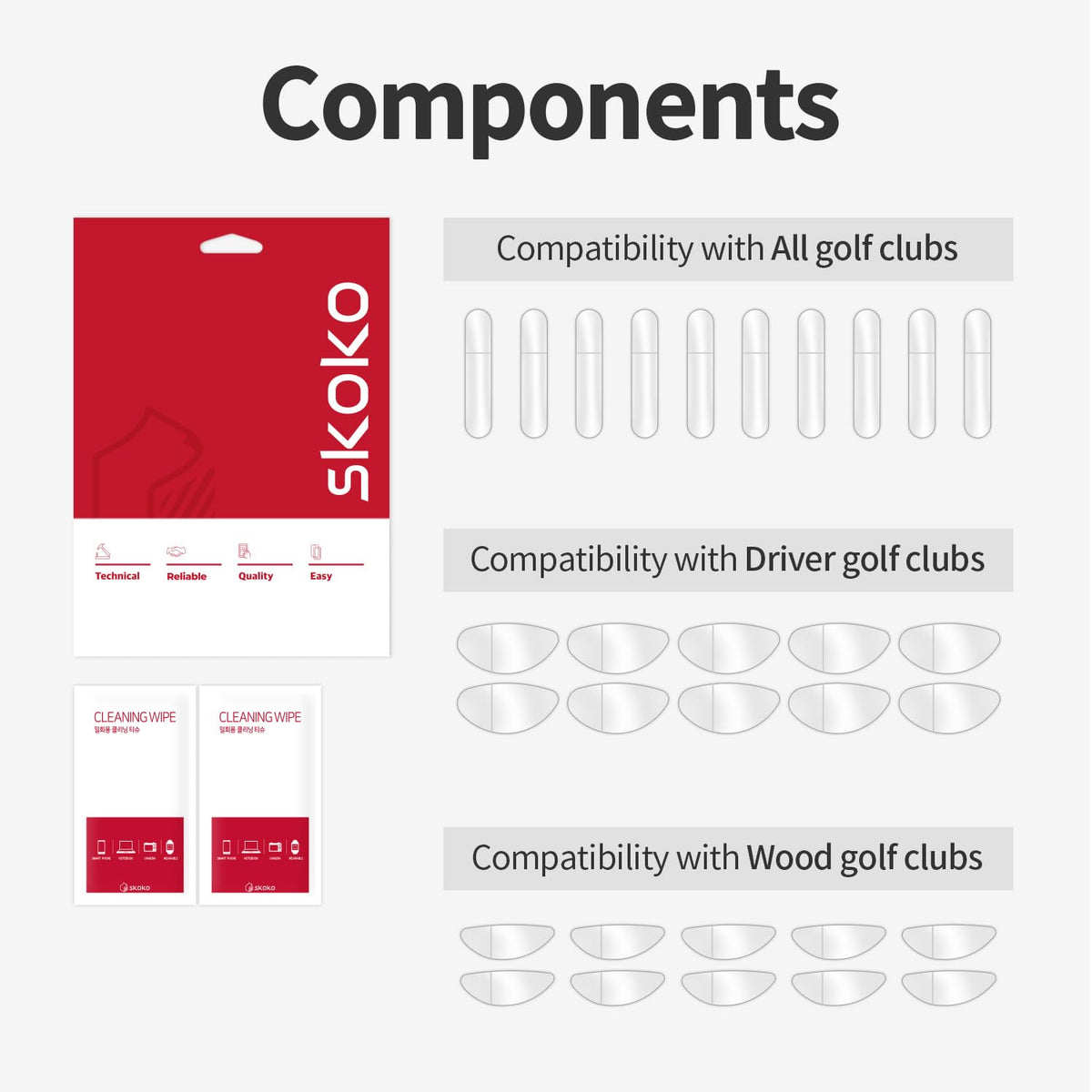 Golf film kit contents: 30 films for driver, wood, crown and sole