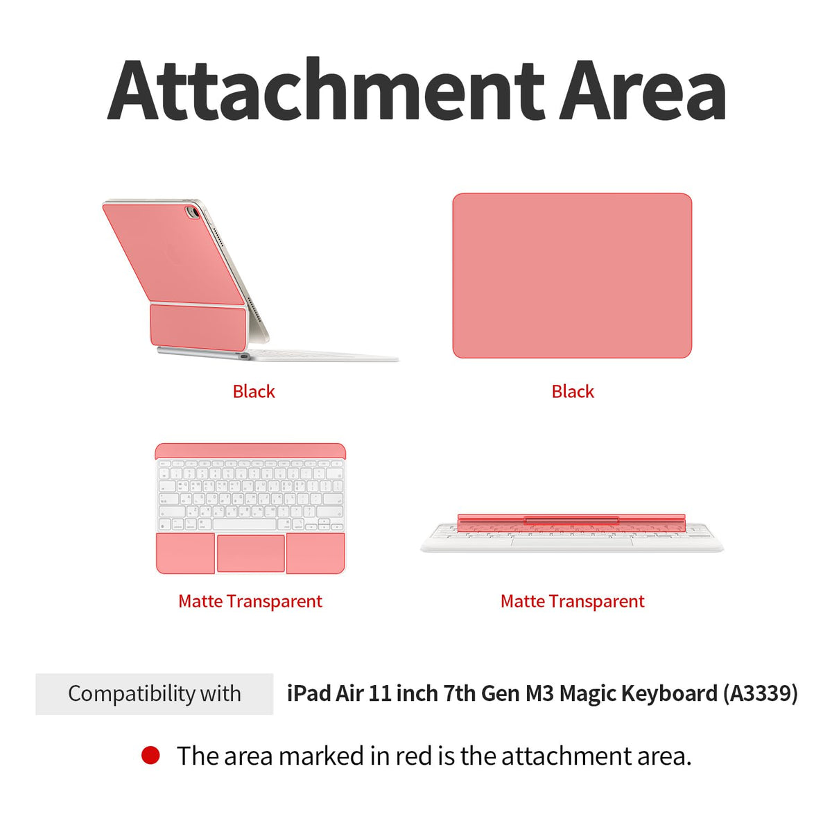 Attachment areas on the iPad Air 11 Magic Keyboard (matte black set)