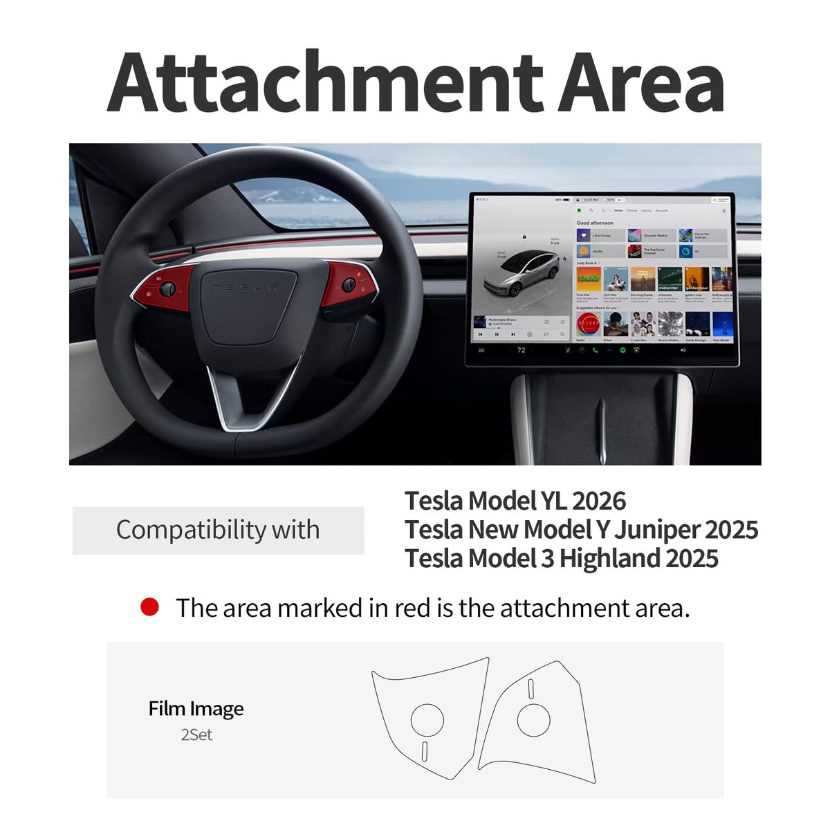 Attachment area of the matte clear PPF on the steering wheel button panels, 2 sets included
